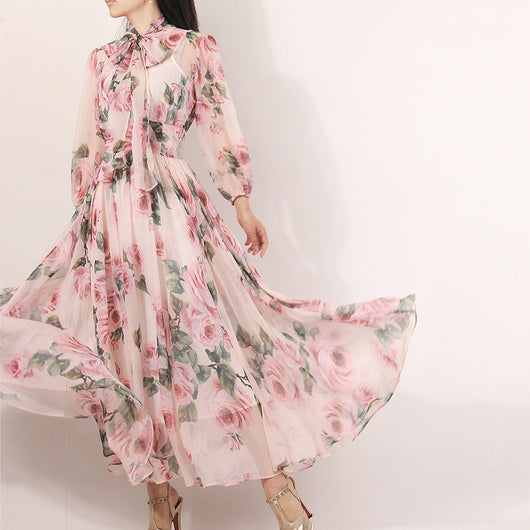 Vestido Largo Hada con Estampado de Rosas y Mangas Farol - Image 18