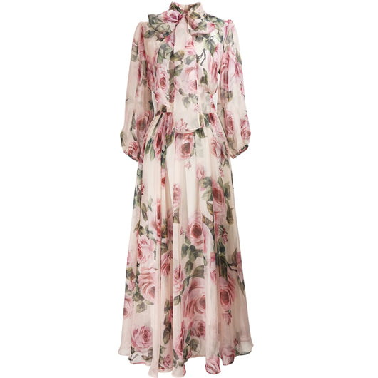 Vestido Largo Hada con Estampado de Rosas y Mangas Farol - Image 23