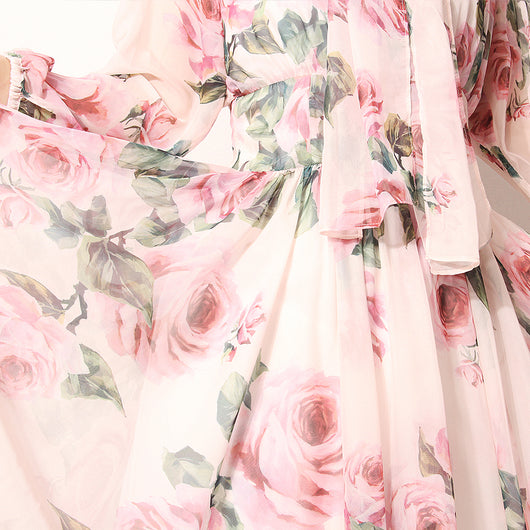 Vestido Largo Hada con Estampado de Rosas y Mangas Farol - Image 6