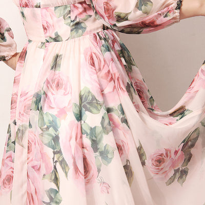 Vestido Largo Hada con Estampado de Rosas y Mangas Farol - Image 5