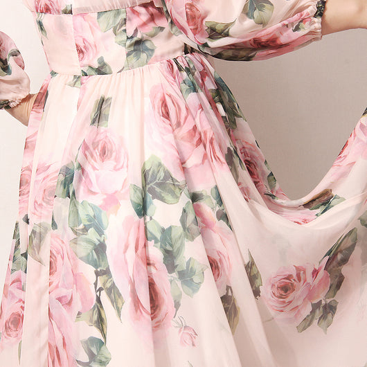 Vestido Largo Hada con Estampado de Rosas y Mangas Farol - Image 5