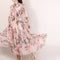 Vestido Largo Hada con Estampado de Rosas y Mangas Farol