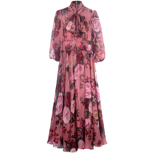 Vestido Largo Hada con Estampado de Rosas y Mangas Farol - Image 9