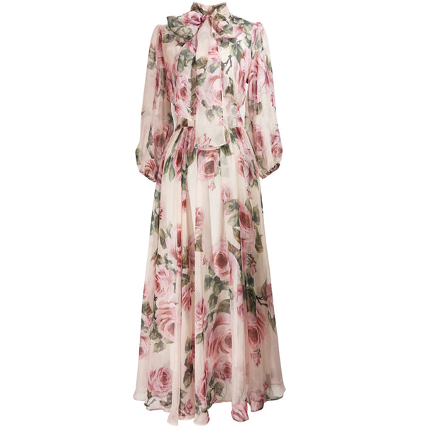 Vestido Largo Hada con Estampado de Rosas y Mangas Farol - Image 8