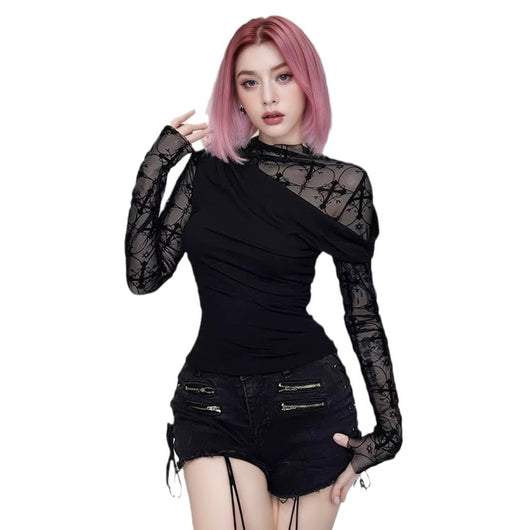 Blusa Ajustada de Encaje con Detalles Calados y Manga Larga - Image 5