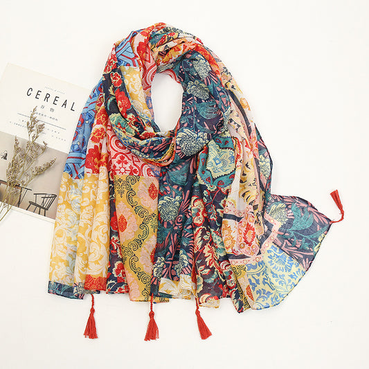 Pañoleta Estampada con Flecos Multicolor