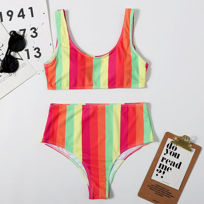 Traje de Baño Deportivo a Rayas Cintura Alta Halter Sexy Estilo Europeo - Image 11
