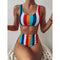 Traje de Baño Deportivo a Rayas Cintura Alta Halter Sexy Estilo Europeo