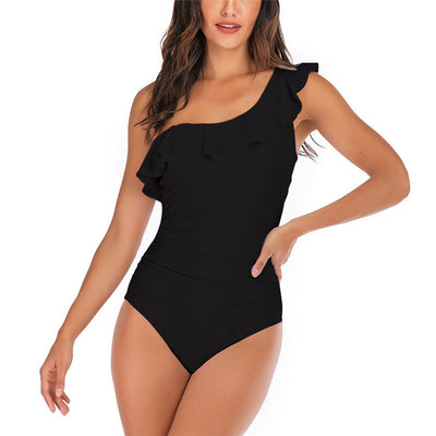 Traje de Baño Bikini Asimétrico con Volantes y Color Sólido - Image 7
