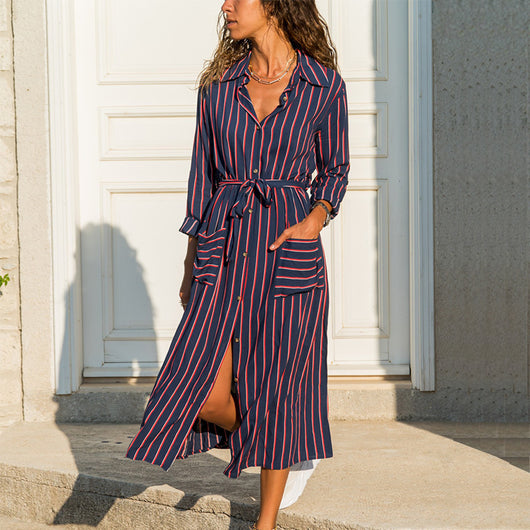 Vestido Talla Grande Manga Larga con Bolsillos Estampados - Image 10