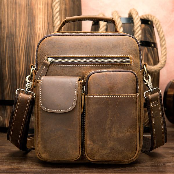 Bolsa Mensajera de Cuero para Hombre Estilo Retro - Piel de Vaca Premium Crazy Horse
