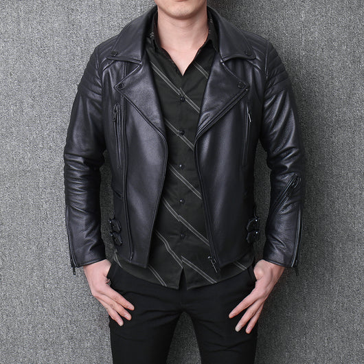Chaqueta de Cuero para Hombre con Cierre Diagonal - Image 11