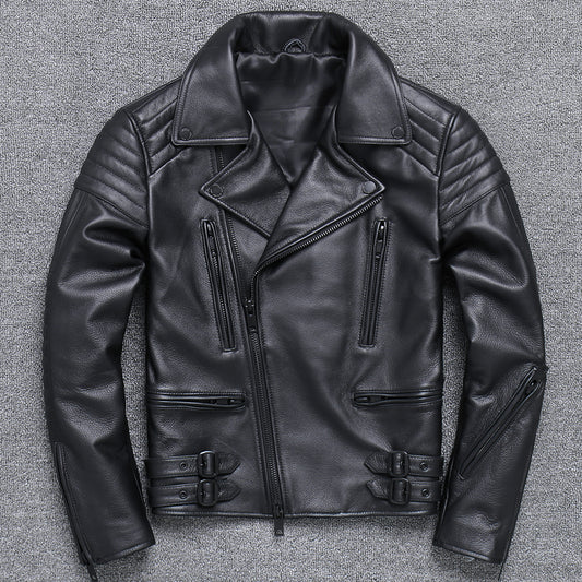 Chaqueta de Cuero para Hombre con Cierre Diagonal