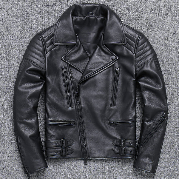 Chaqueta de Cuero para Hombre con Cierre Diagonal