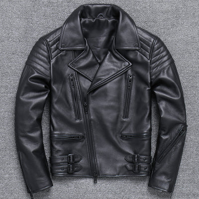 Chaqueta de Cuero para Hombre con Cierre Diagonal