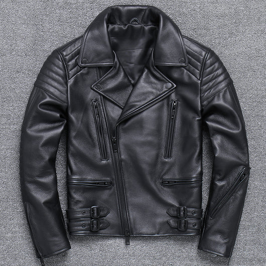 Chaqueta de Cuero para Hombre con Cierre Diagonal