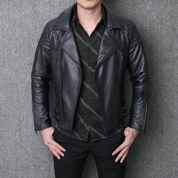 Chaqueta de Cuero para Hombre con Cierre Diagonal