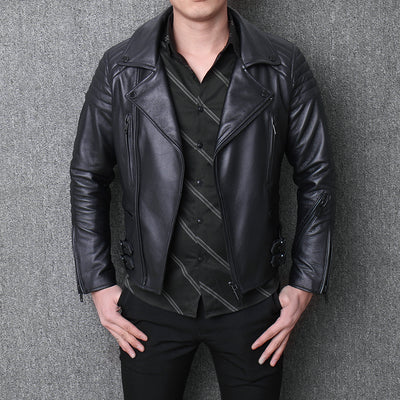 Chaqueta de Cuero para Hombre con Cierre Diagonal - Image 2
