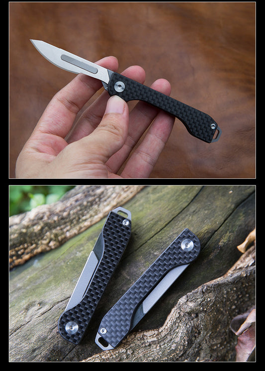 Cuchillo de Fibra de Carbono Multiusos Plegable con Grabado - Navaja de Precisión para Exterior