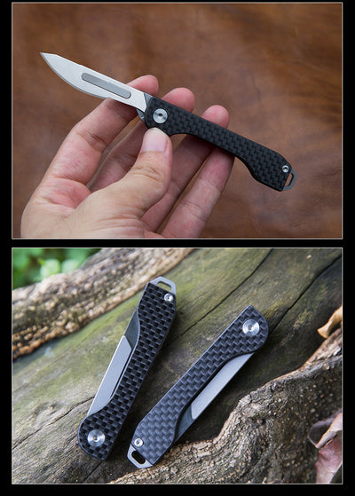 Cuchillo de Fibra de Carbono Multiusos Plegable con Grabado - Navaja de Precisión para Exterior