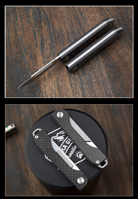 Cuchillo de Fibra de Carbono Multiusos Plegable con Grabado - Navaja de Precisión para Exterior