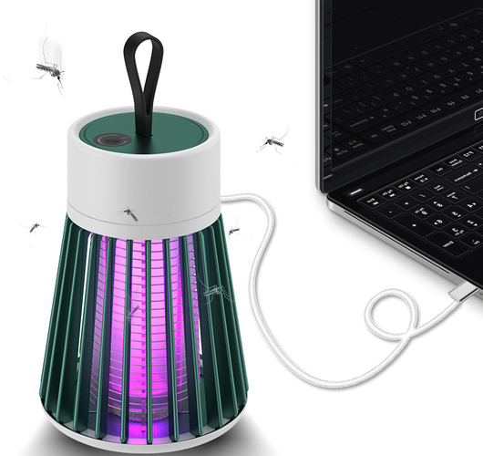 White and grey electric mosquito killer lamp with a purple UV light, featuring a conical cage and top handle. - Image 15