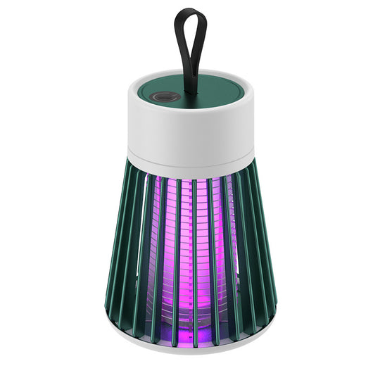 White and grey electric mosquito killer lamp with a purple UV light, featuring a conical cage and top handle. - Image 2