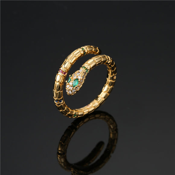 Anillo Serpiente Dorado Ajustable con Circonia Cúbica Brillante para Mujer