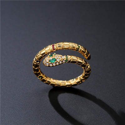 Anillo Serpiente Dorado Ajustable con Circonia Cúbica Brillante para Mujer