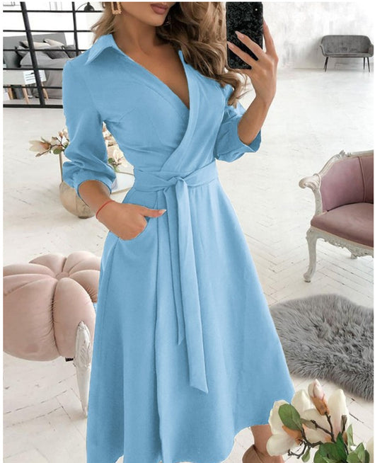 Vestido de Fiesta Elegante Manga Larga Escote en V Estampado - Image 15