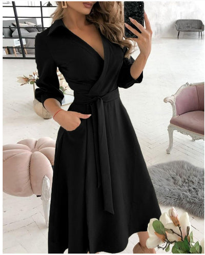 Vestido de Fiesta Elegante Manga Larga Escote en V Estampado - Image 17