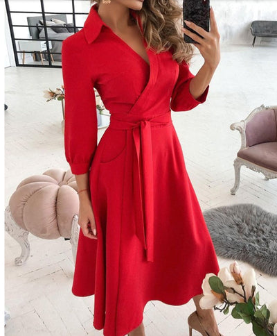 Vestido de Fiesta Elegante Manga Larga Escote en V Estampado - Image 2