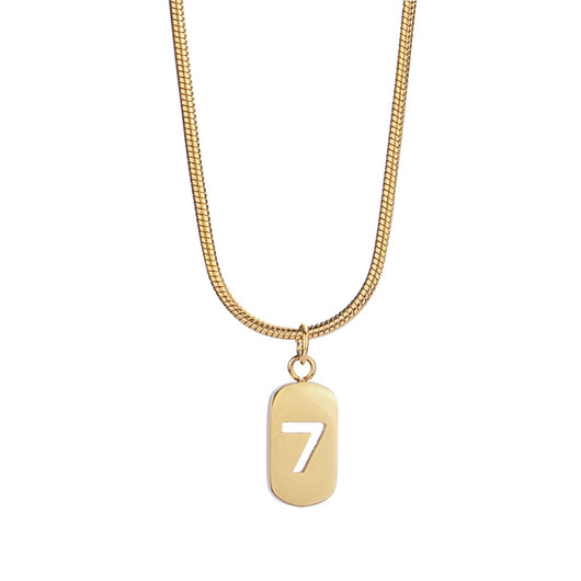 Collar Colgante Número de la Suerte 7 para Mujeres en Acero Inoxidable Dorado - Image 7