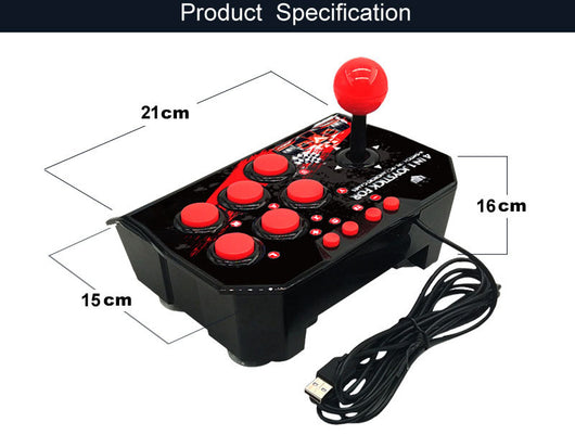 Black 4-in-1 wired arcade joystick with red buttons and ball-top, featuring racing graphics for N-Switch and Android games. - Image 8