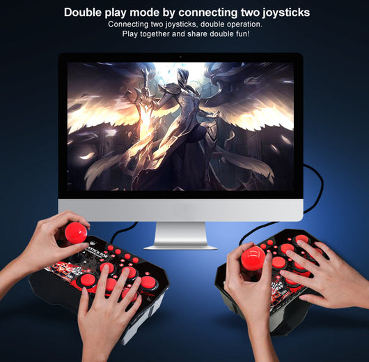 Black 4-in-1 wired arcade joystick with red buttons and ball-top, featuring racing graphics for N-Switch and Android games. - Image 10