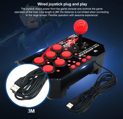Black 4-in-1 wired arcade joystick with red buttons and ball-top, featuring racing graphics for N-Switch and Android games. - Image 12