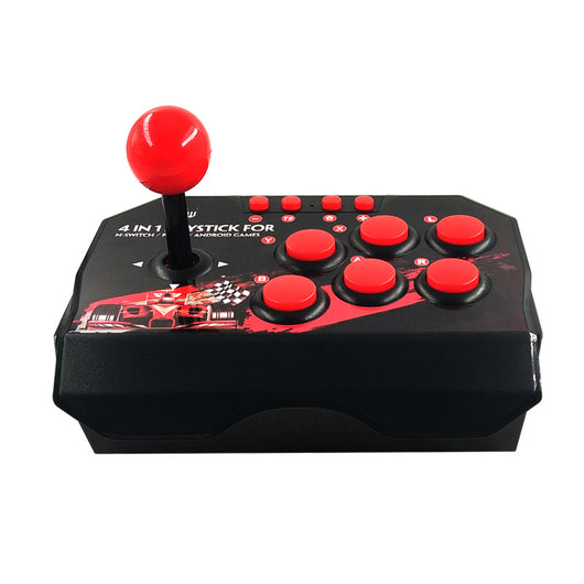 Black 4-in-1 wired arcade joystick with red buttons and ball-top, featuring racing graphics for N-Switch and Android games. - Image 9