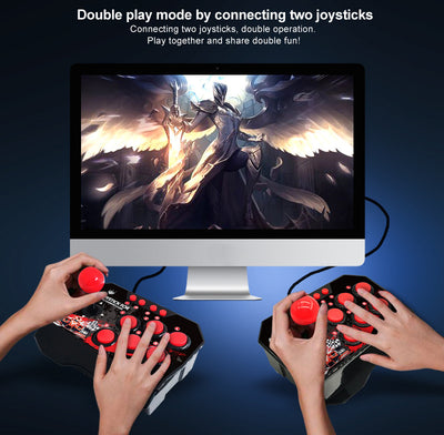Black 4-in-1 wired arcade joystick with red buttons and ball-top, featuring racing graphics for N-Switch and Android games. - Image 5