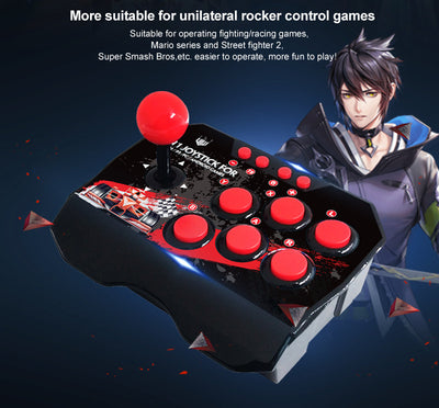 Black 4-in-1 wired arcade joystick with red buttons and ball-top, featuring racing graphics for N-Switch and Android games. - Image 6