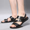 Men's Casual Double-Layer Leather Sandals with Thick Sole - Versatile Flip-Flops
