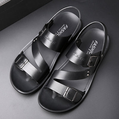 Sandalias Casuales de Cuero Doble Capa con Suela Gruesa - Chanclas Versátiles para Hombre - Image 3