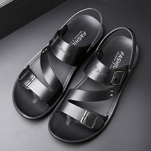 Sandalias Casuales de Cuero Doble Capa con Suela Gruesa - Chanclas Versátiles para Hombre - Image 3