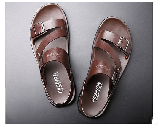 Sandalias Casuales de Cuero Doble Capa con Suela Gruesa - Chanclas Versátiles para Hombre - Image 2