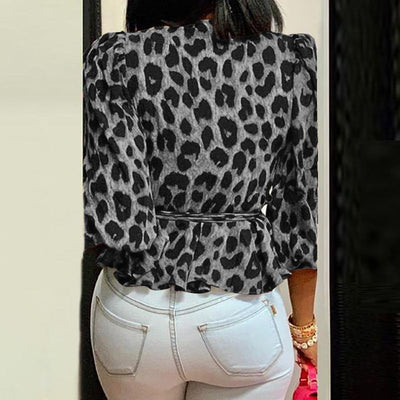 Blusa Suelta Estampado Leopardo Cuello V Manga Larga para Mujer - Image 12