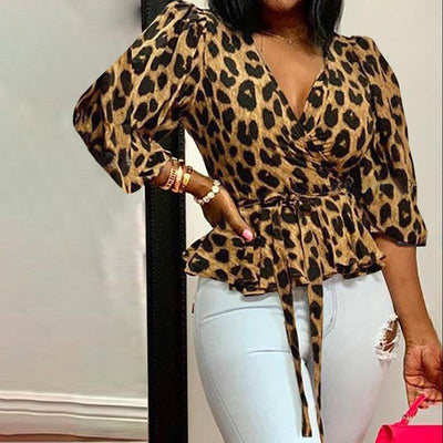 Blusa Suelta Estampado Leopardo Cuello V Manga Larga para Mujer - Image 2