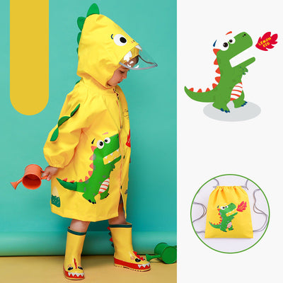 Poncho Impermeable Dinosaurio para Niños - Capa Escolar con Mochila Integrada - Image 2