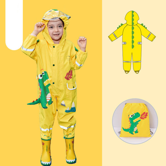 Poncho Impermeable Dinosaurio para Niños - Capa Escolar con Mochila Integrada - Image 3