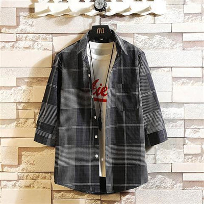 Camisa Casual Holgada a Cuadros de Manga Corta para Hombre - Image 3