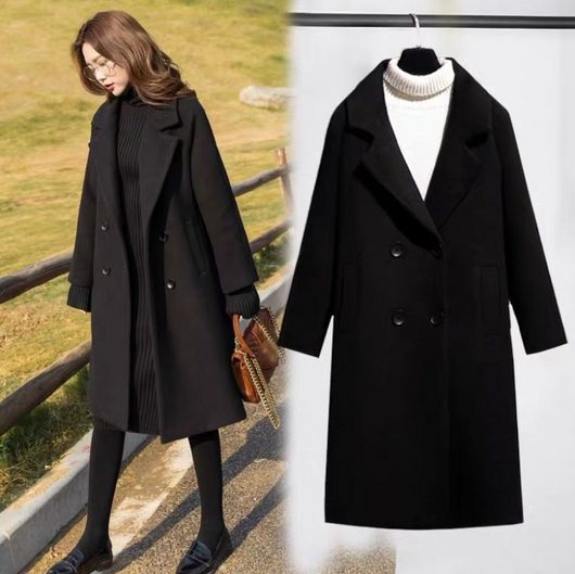 Abrigo de Lana Suelto Negro para Mujer - Elegancia Atemporal