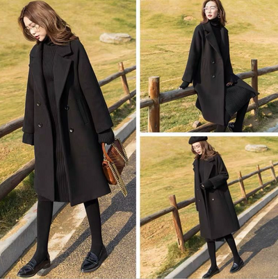 Abrigo de Lana Suelto Negro para Mujer - Elegancia Atemporal - Image 3
